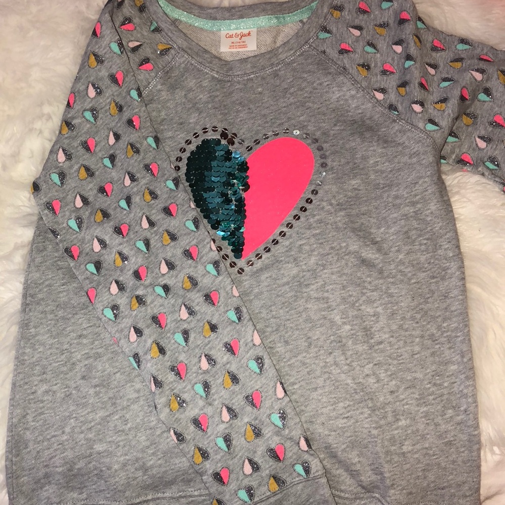 Gray long sleeve sweater with hearts